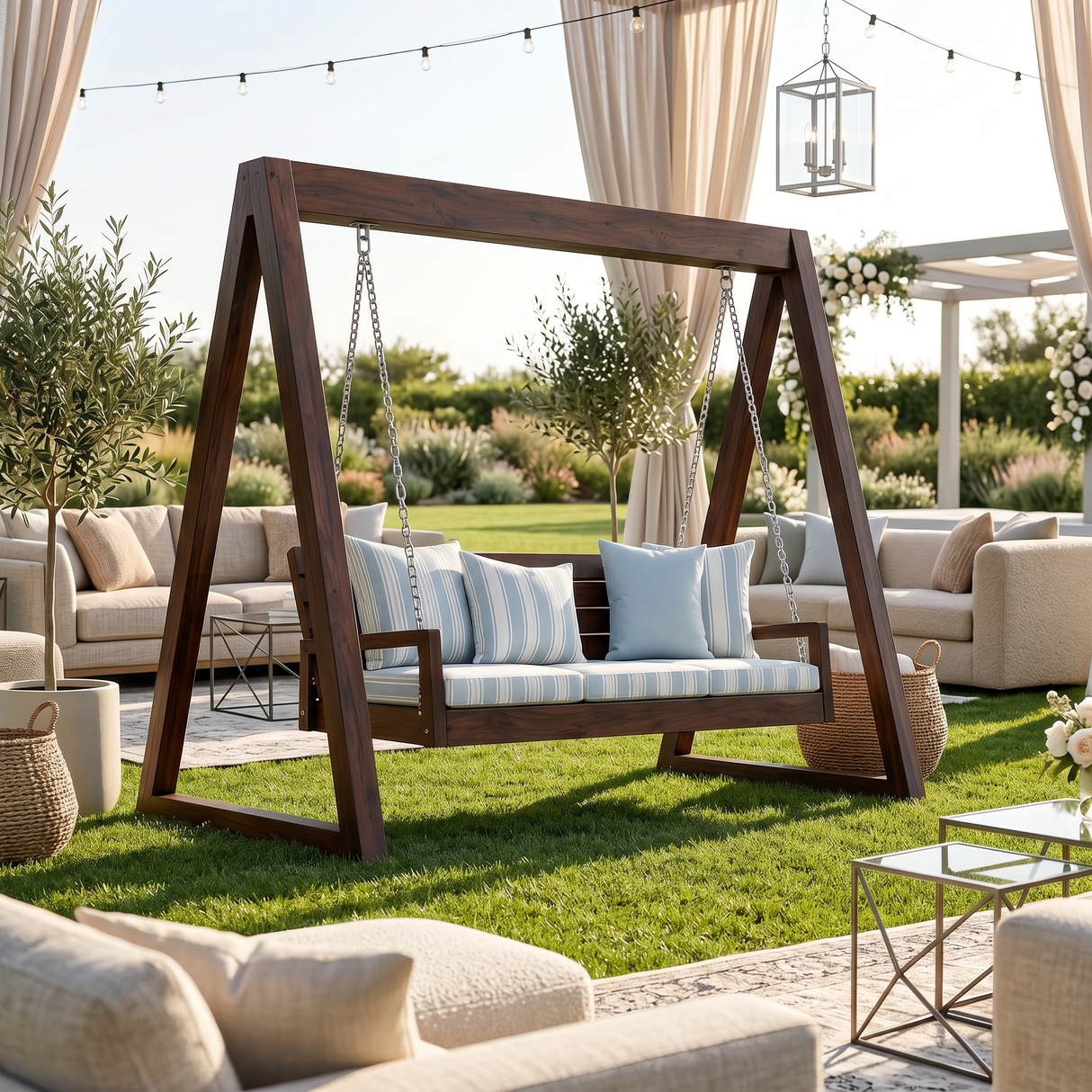 Tropical Wooden Garden Swing Backyard Lounge Seating