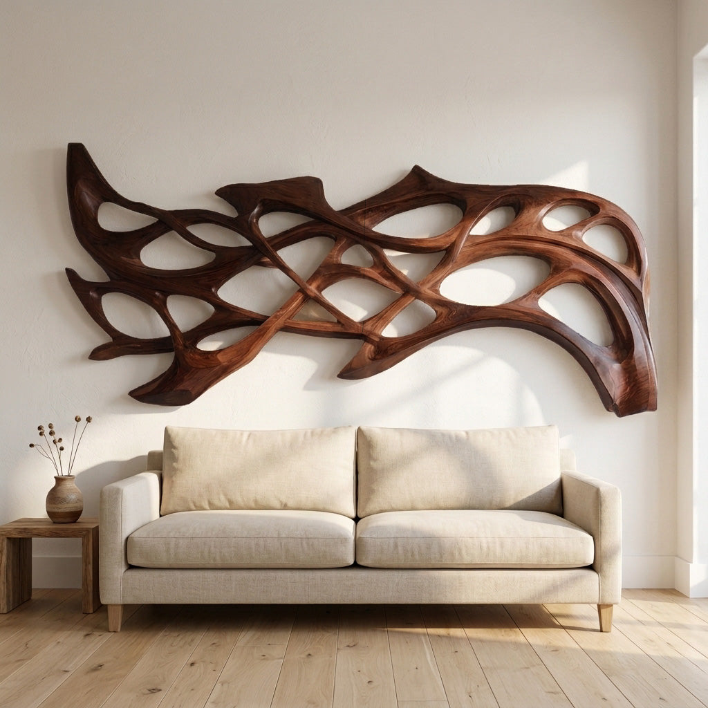Organic Wood Wall Art Carved Design For Living Room Decor