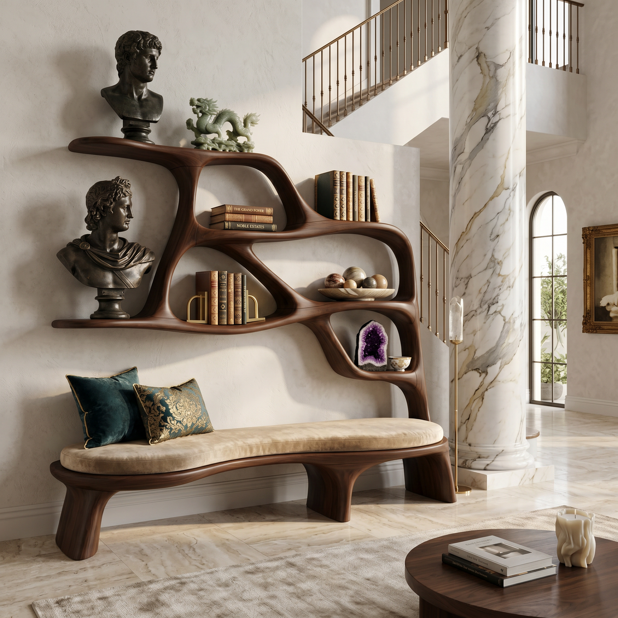Minimalist Window Seat Bookcase For Modern Bedroom
