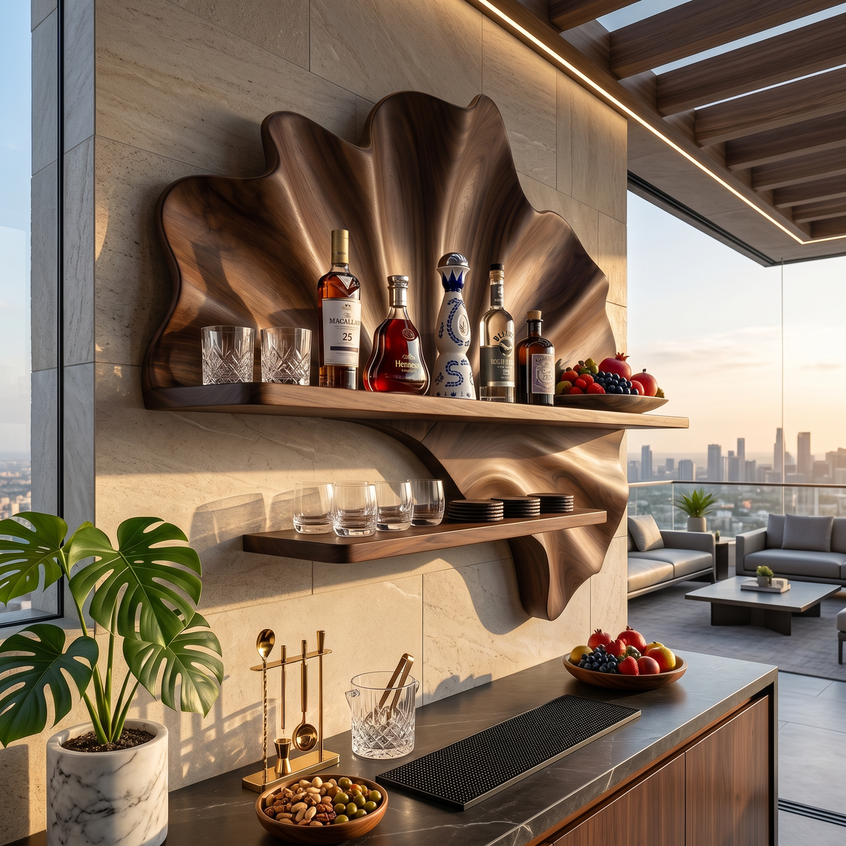 Mid Century Wall Wine Rack For Condo Beverage Accent Storage