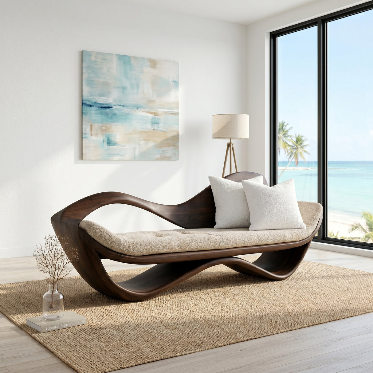 Luxury Natural Wood Sofa With Sculptural Form For Living Room