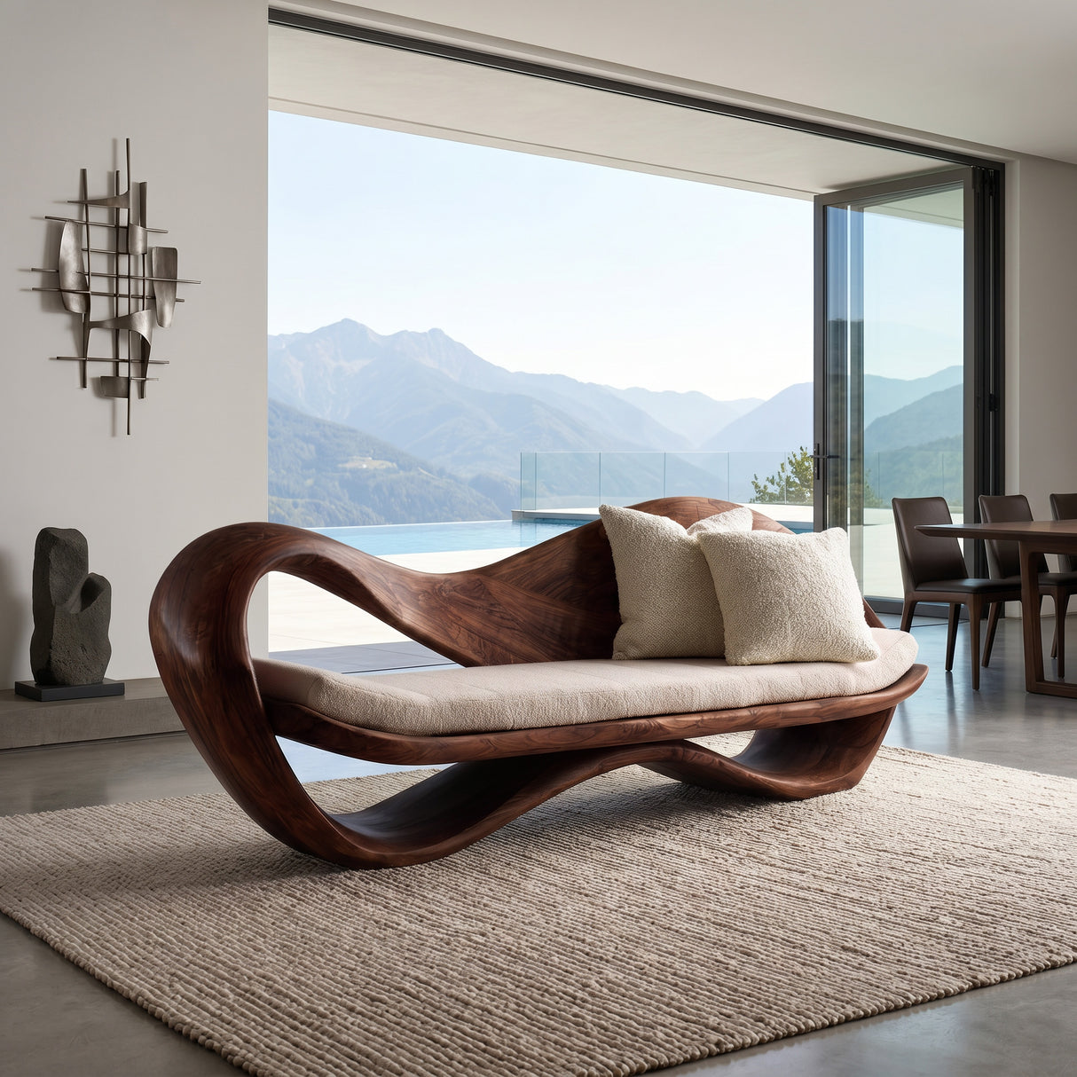 Modern Wooden Sofa With Sculptural Frame For Home Living