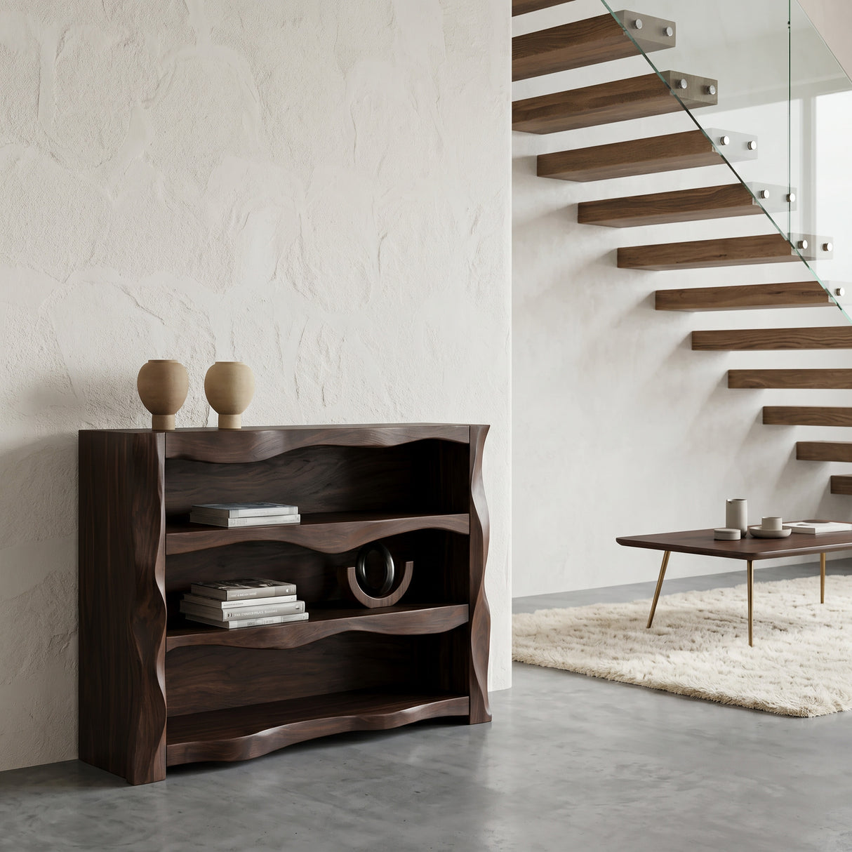 Rustic Console Table With Three Open Shelves For Home