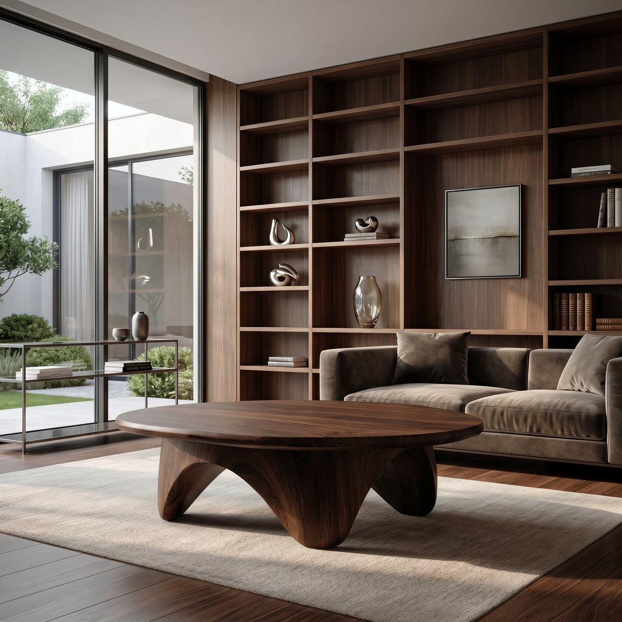 Organic Coffee Table With Carved Base For Living Room