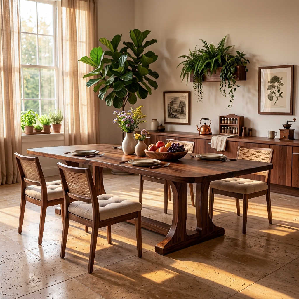 Modern Wooden Dining Table With Elegant Base For Kitchen