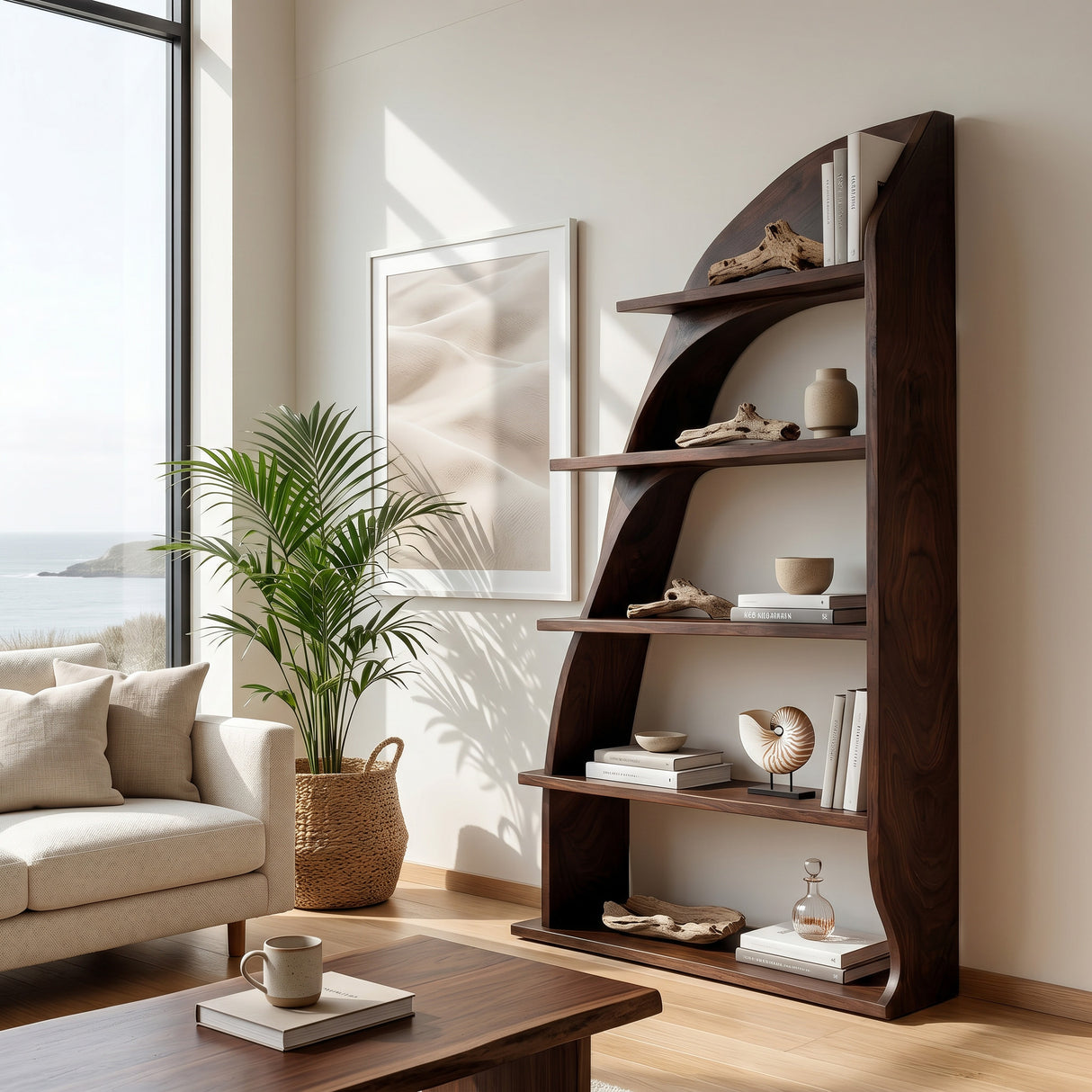 Organic Natural Wood Bookshelf For Living Room Display