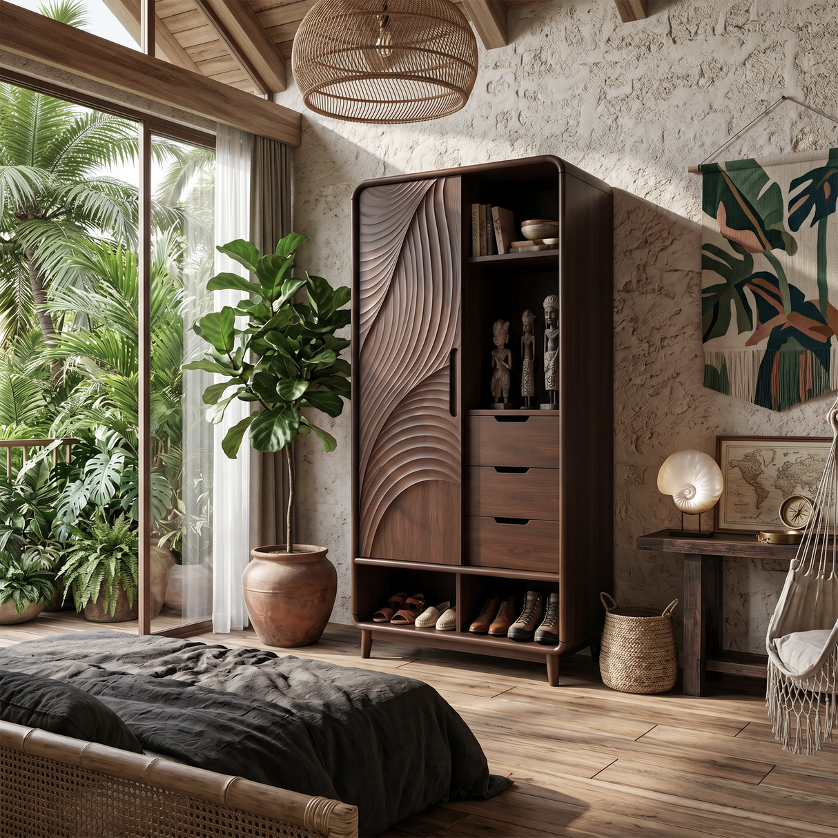 Mid Century Curved Profile Closet For Modern Bedroom Space