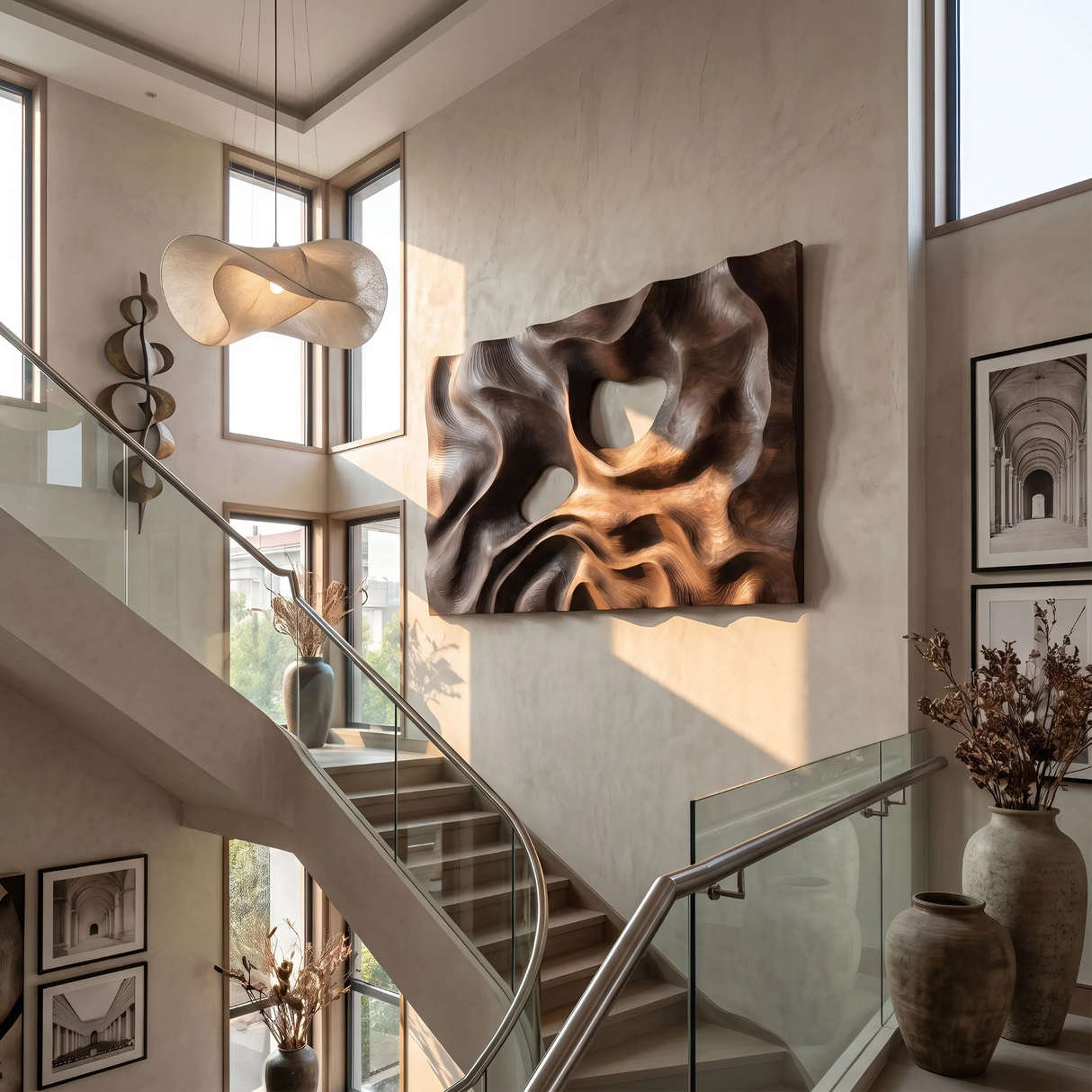 Contemporary Carved Wall Decor Panel For Living Room