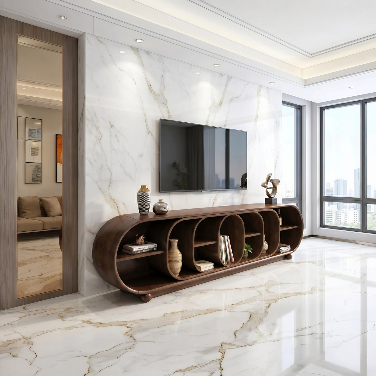 Mid Century Organic TV Console For Contemporary Interior