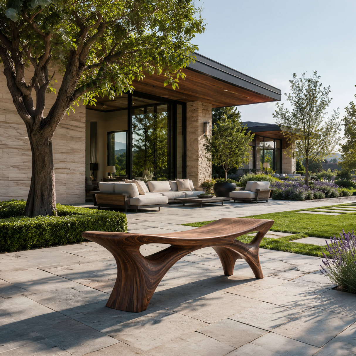 Contemporary Sculptural Outdoor Bench For Garden Or Terrace Lounge