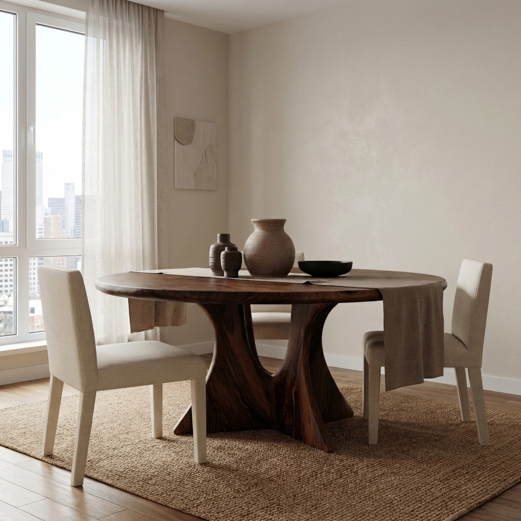 Organic Round Wooden Dining Table For Dining Room