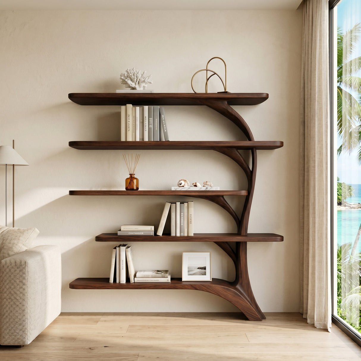 Contemporary Tree Inspired Curved Bookshelf For Home Decor