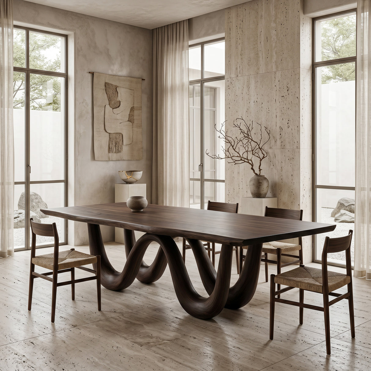 Organic Dining Table With Two Wavy Legs For Dining Room