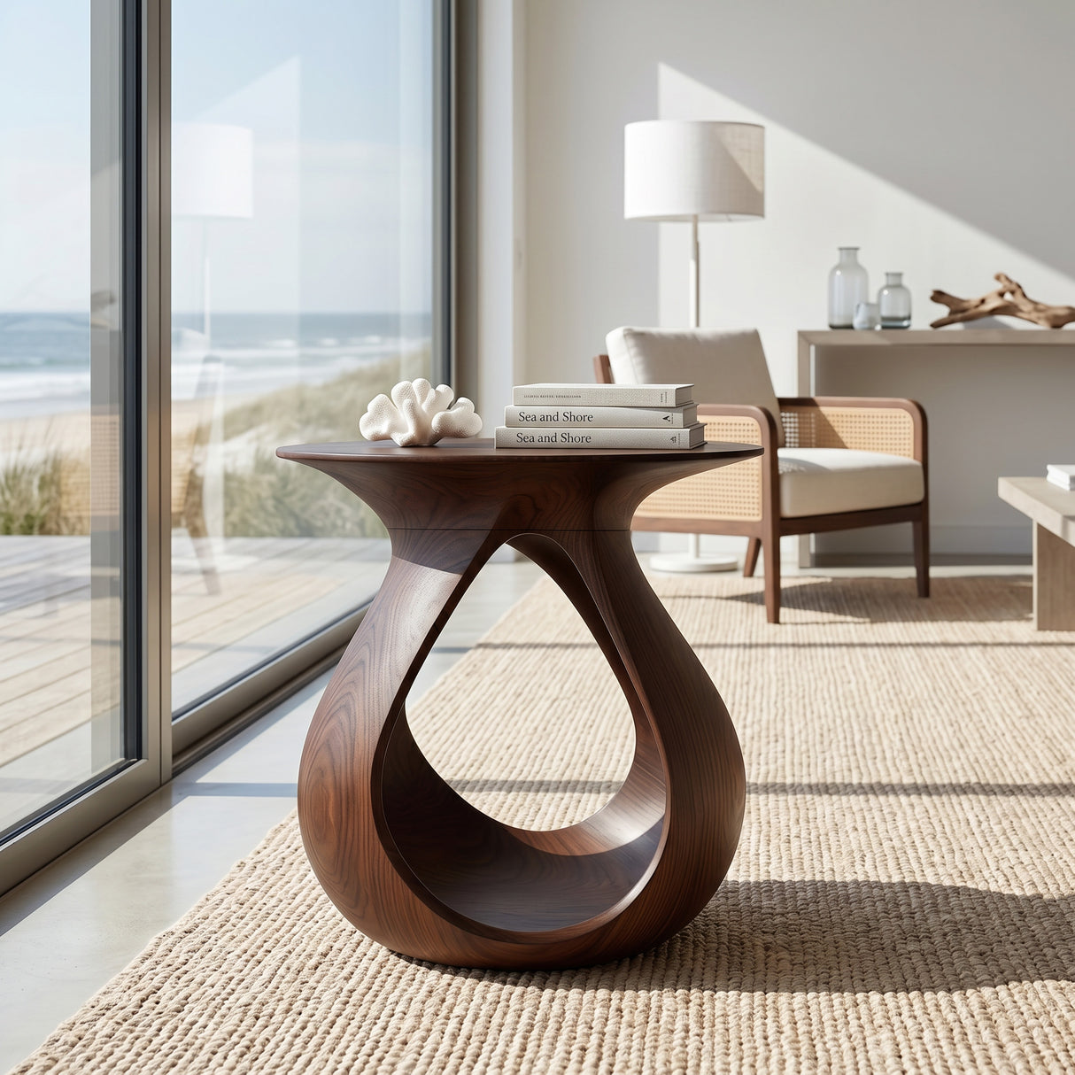 Organic Natural Wood Teardrop Side Table For Living Room Decor