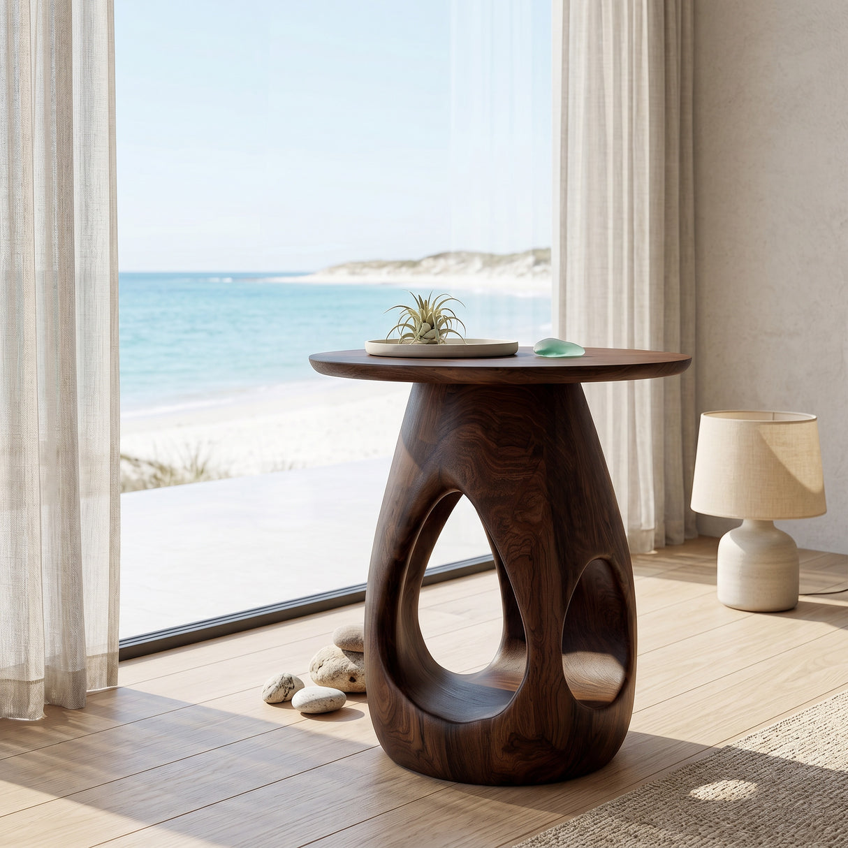 Contemporary Natural Wood Hollow Form Side Table For Living