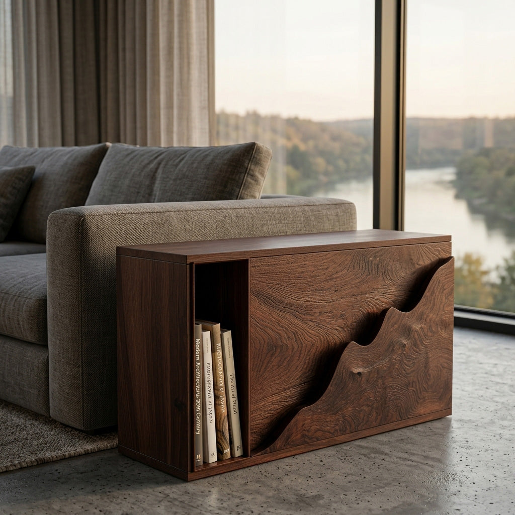 Organic Natural Wood Carved Front Side Table For Living Room