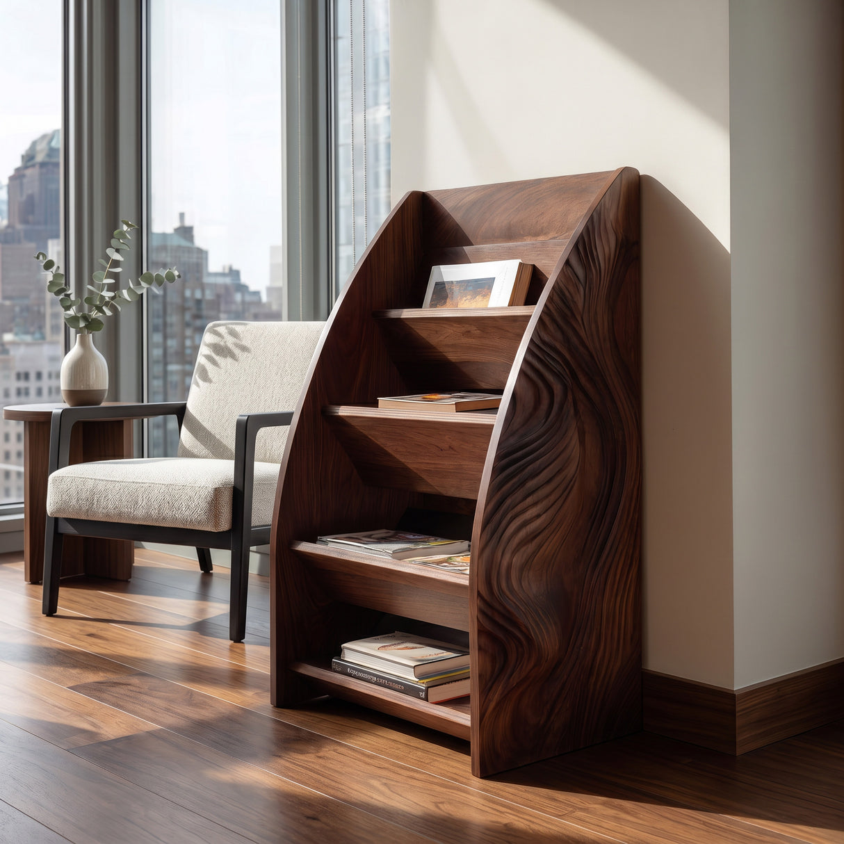 Modern Wooden Arched Magazine Rack For Living Room