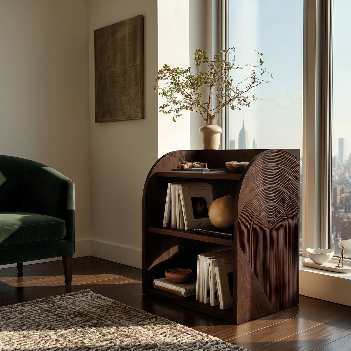 Contemporary Wood Magazine Rack With Carved Edges For Reading Corner