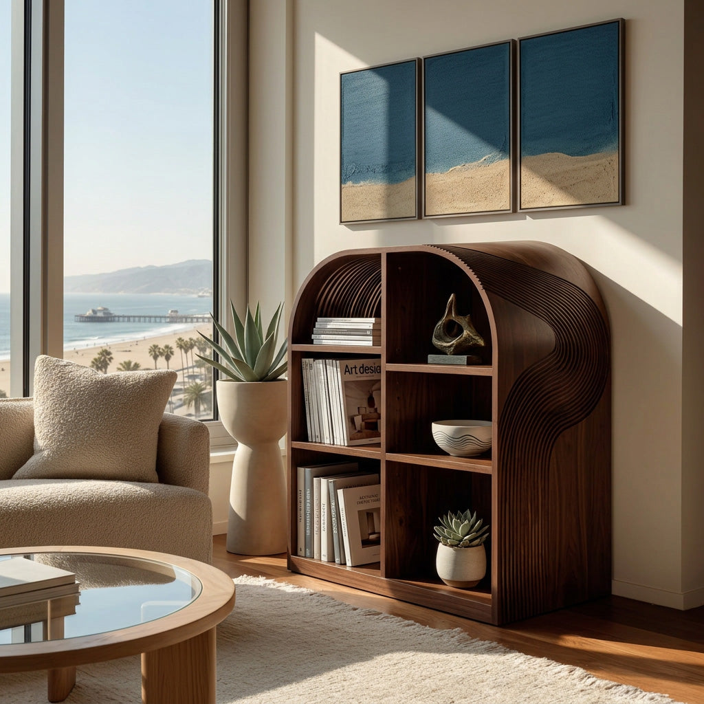 Contemporary Open Wooden Magazine Rack With For Living Room