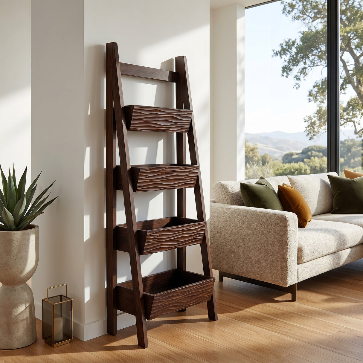 Contemporary Wooden Ladder Magazine Rack For Living Room