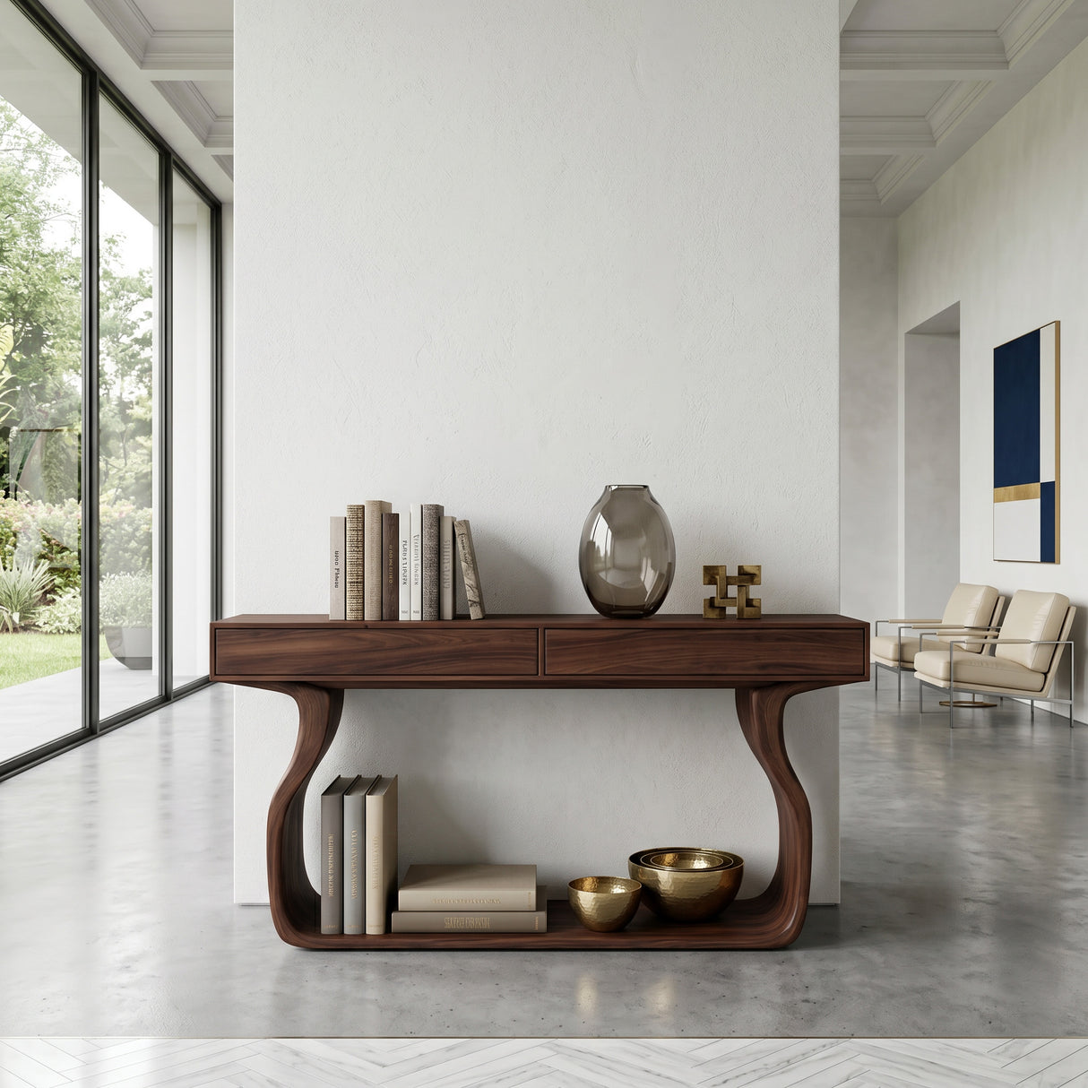 Minimalist Console Table With Curved Base Frame For Entryway