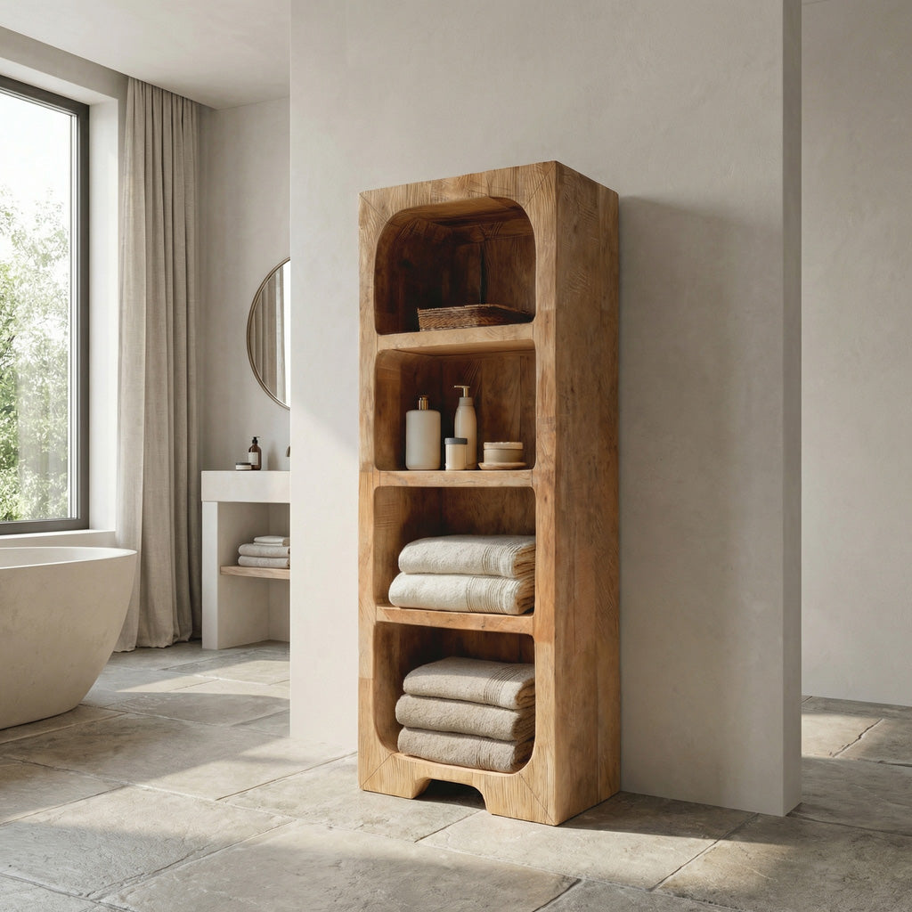 Minimalist Wooden Bathroom Cabinet With Four Tiers For Interior Decor