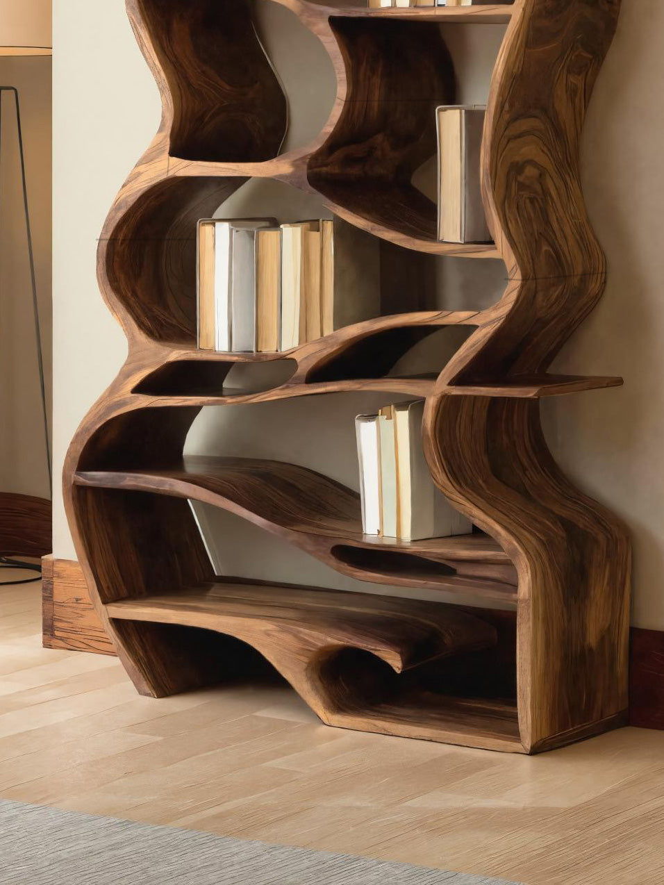 Handcrafted Sculpted Bookshelf With Organic Design For Living Room Or Office