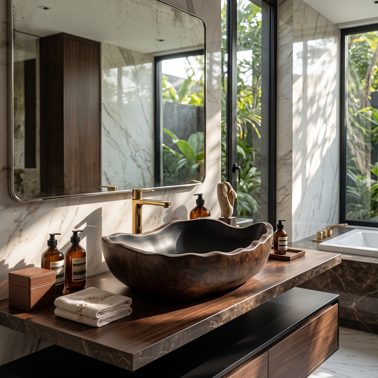 Solid Wood Sink Mid Century Look For Bathroom Interior