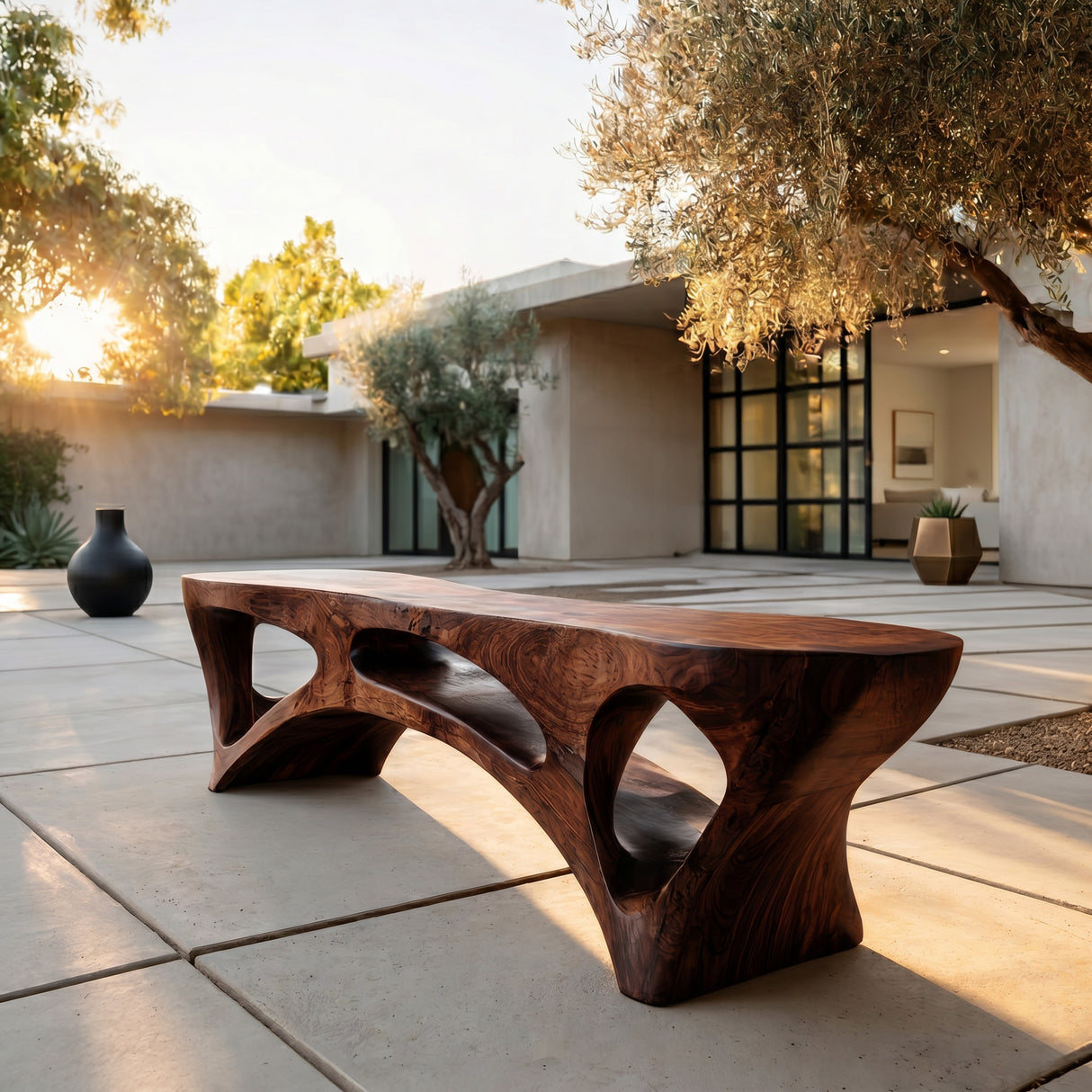 Minimalist Natural Wood Outdoor Bench For Patio Seating