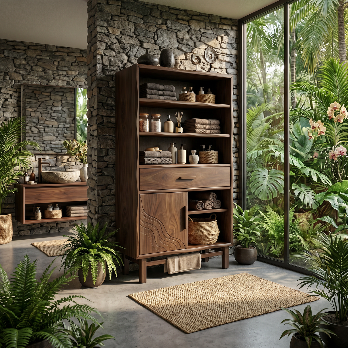 Coastal Open Shelf Storage Cabinet Beach Retreat