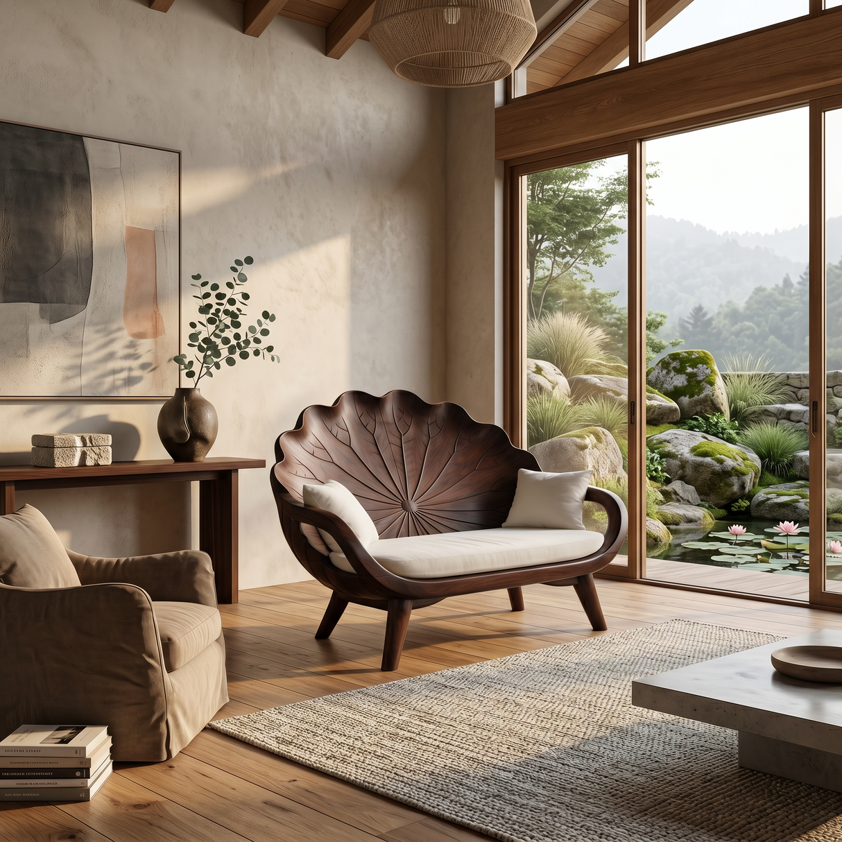 Contemporary Lotus Leaf Back Bench For Veranda Interior Area