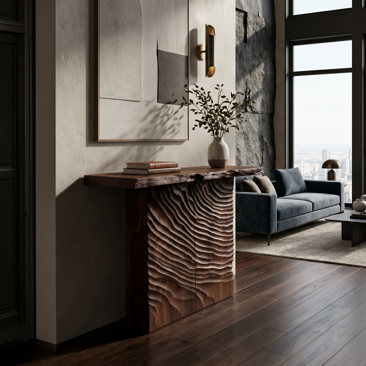 Minimalist Sculpted Base Hall Table For Apartment Interior Space