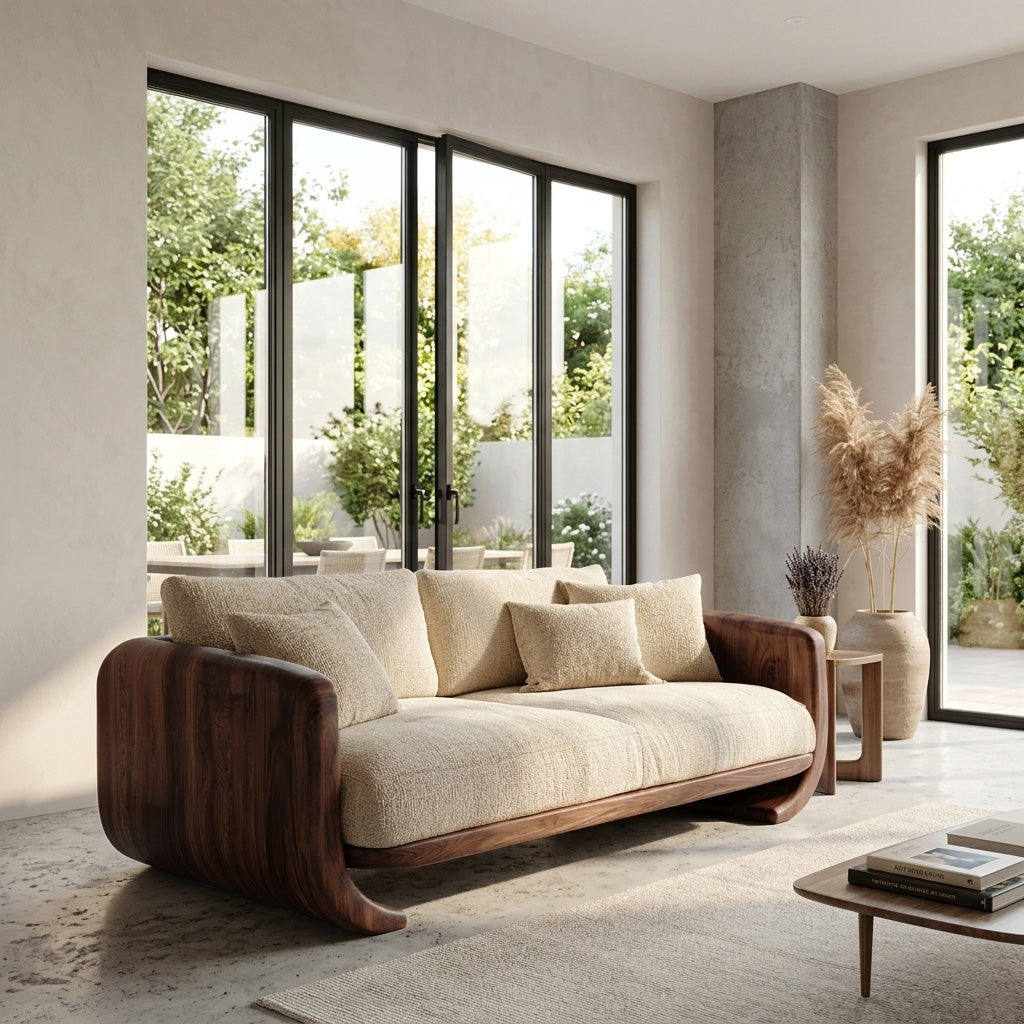 Organic Modern Curved Wood Sofa For Living Room