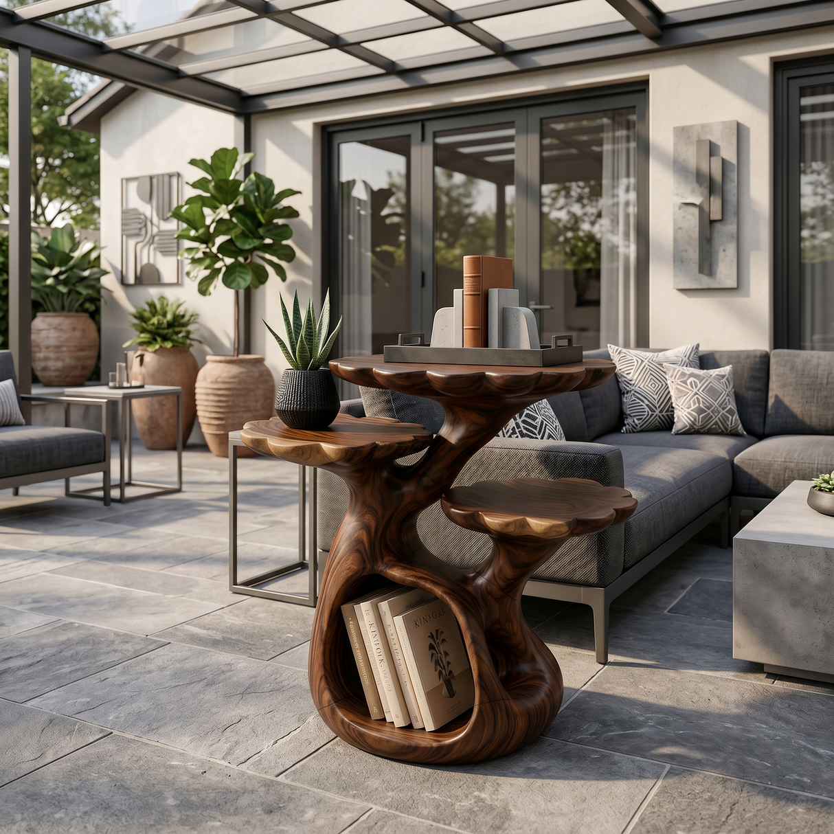 Organic Floral Top Side Table Garden Villa