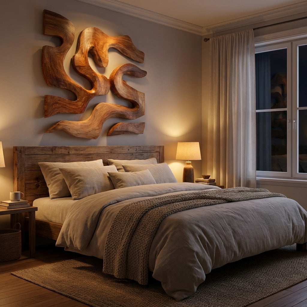 Contemporary Sculptural Wood Wall Art For Modern Living Room