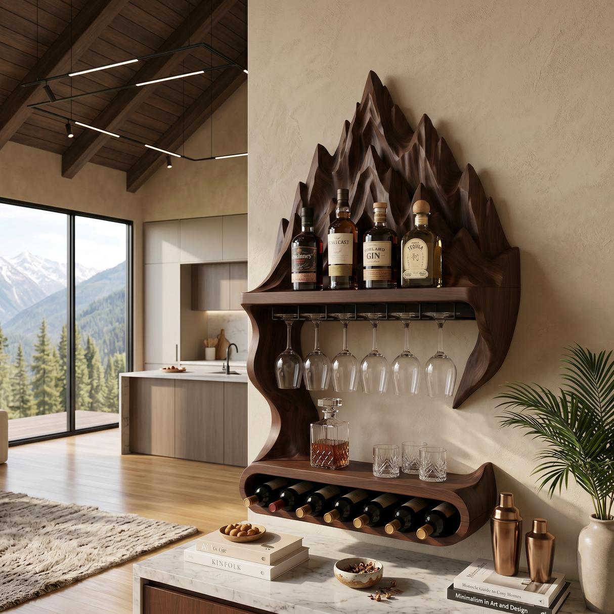 Contemporary Mountain Wine Storage Shelf For Lounge Area
