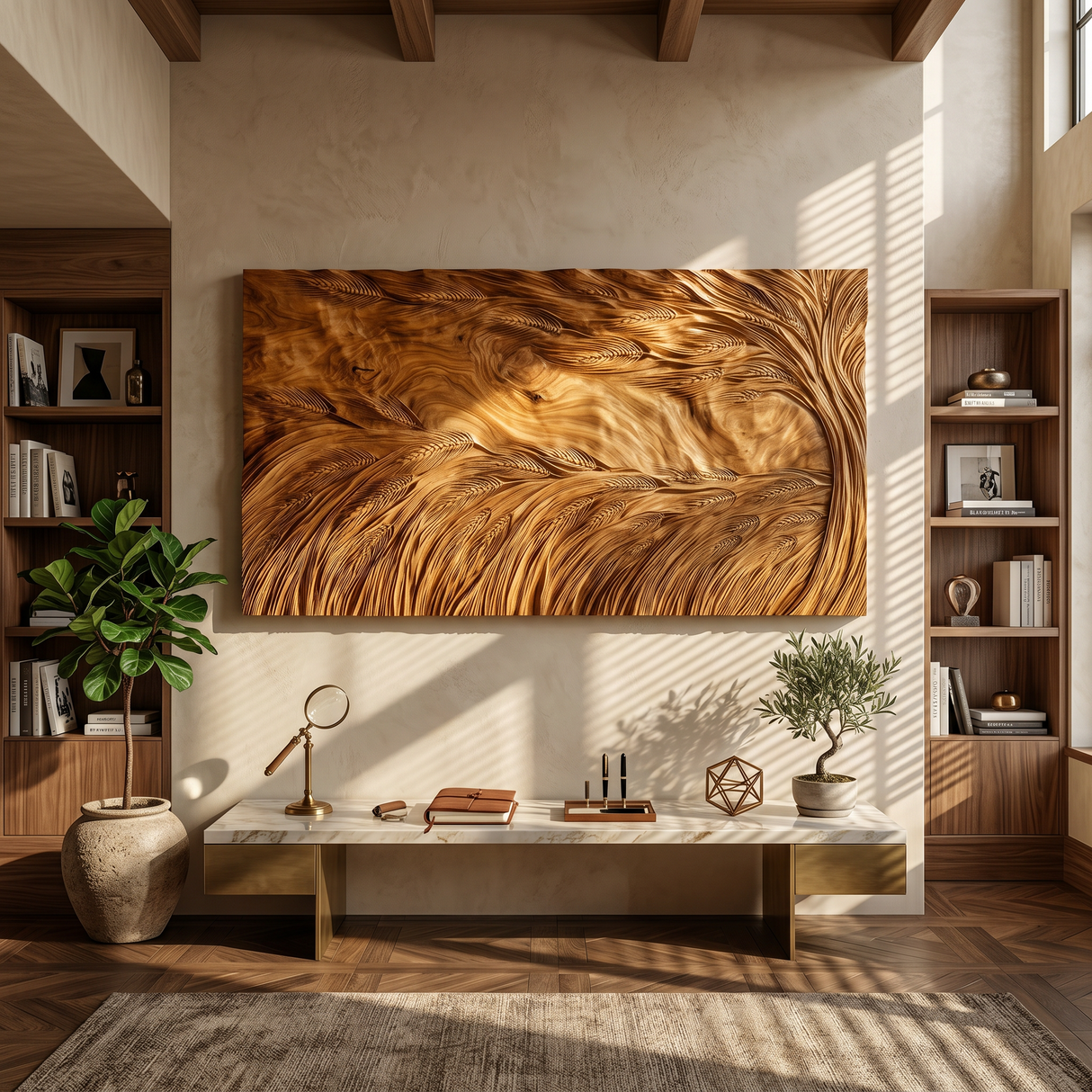 Sculptural Wall Art With Wave Texture For Living Room