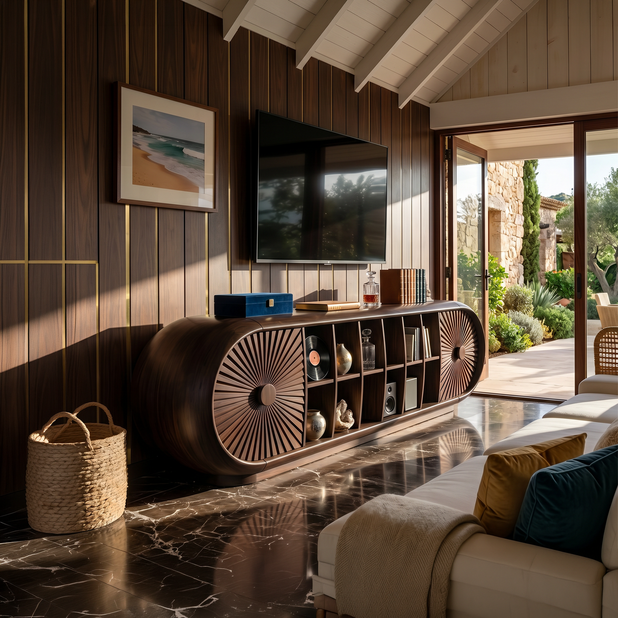 Scandinavian Organic TV Cabinet For Coastal Interior Space