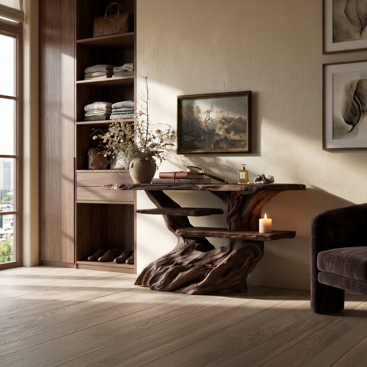 Modern Charred Wood Display Shelf For Hallway Furniture