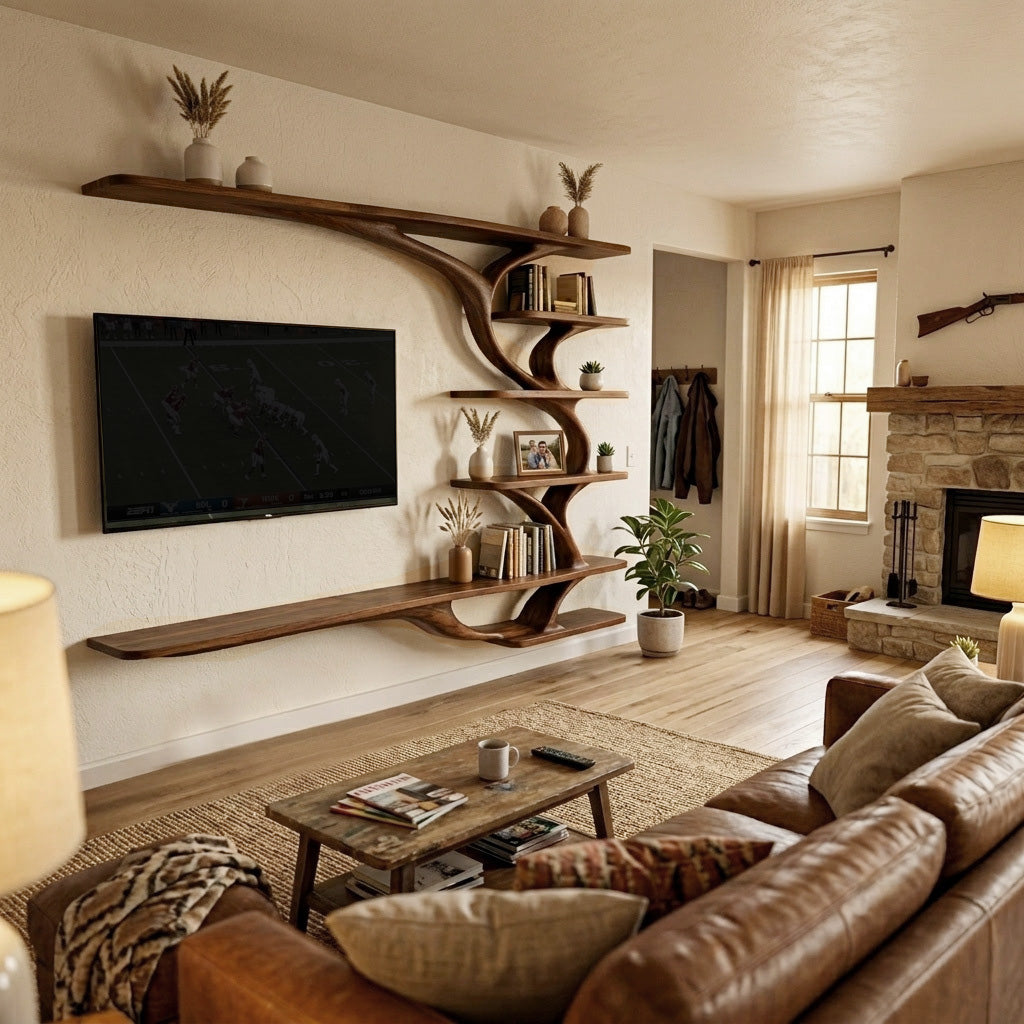 Modern Wood Wall Mounted TV Shelf For Home Style