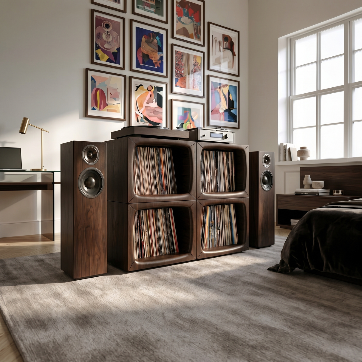 Modern Cube Record Storage Cabinet Luxury Music Room
