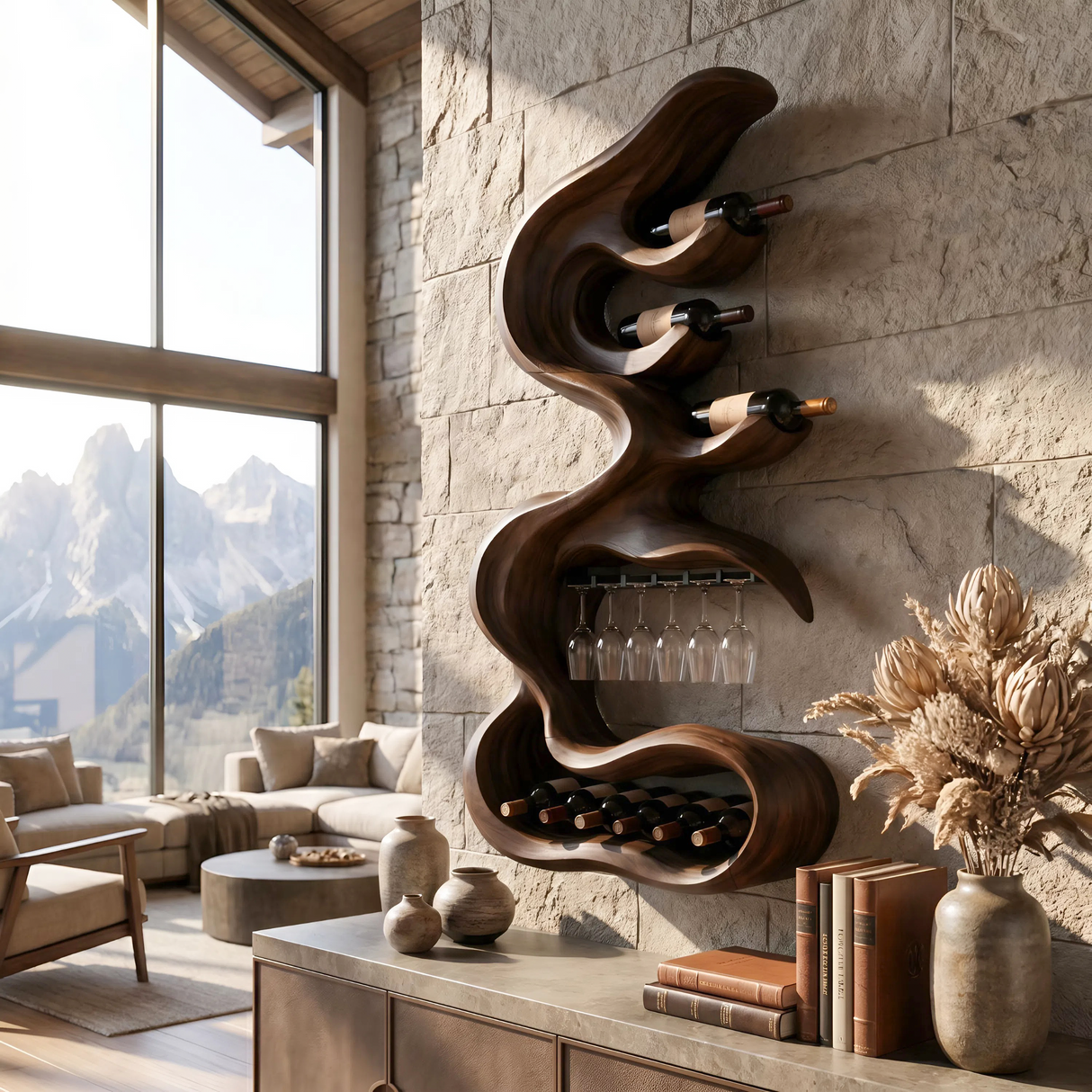 Rustic Artistic Wine Holder For Entertaining Area