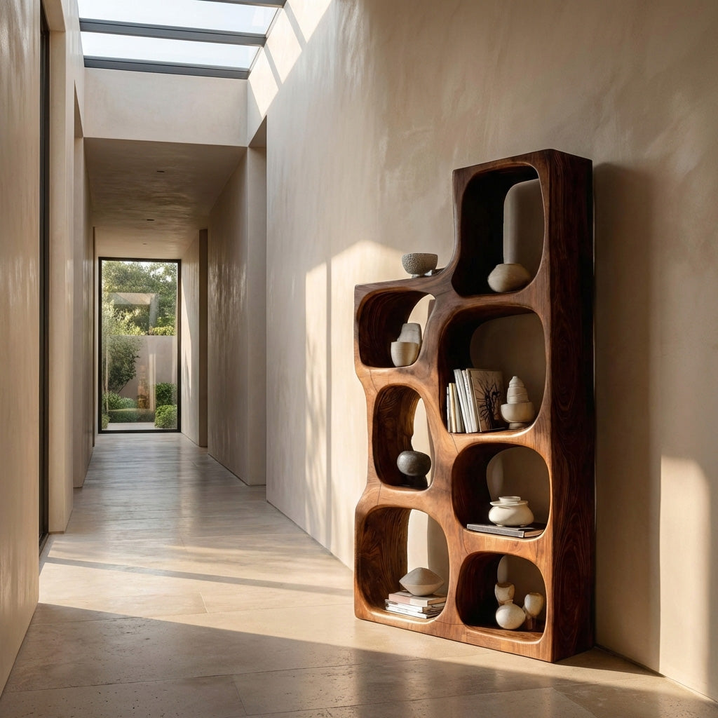 Organic Sculptural Wooden Bookshelf For Modern Living Room