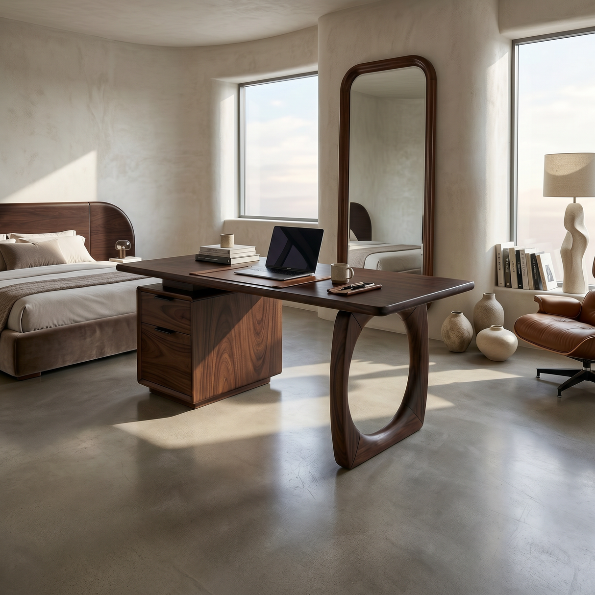 High Rise Workstation Desk With Curved Base For Penthouse Office