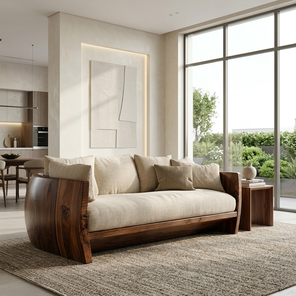 Minimalist Natural Wood Sofa For Living Room