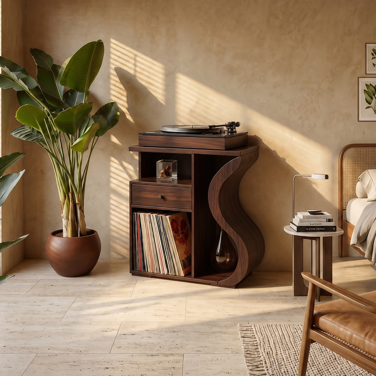Organic Wave Vinyl Record Cabinet Boho Retreat