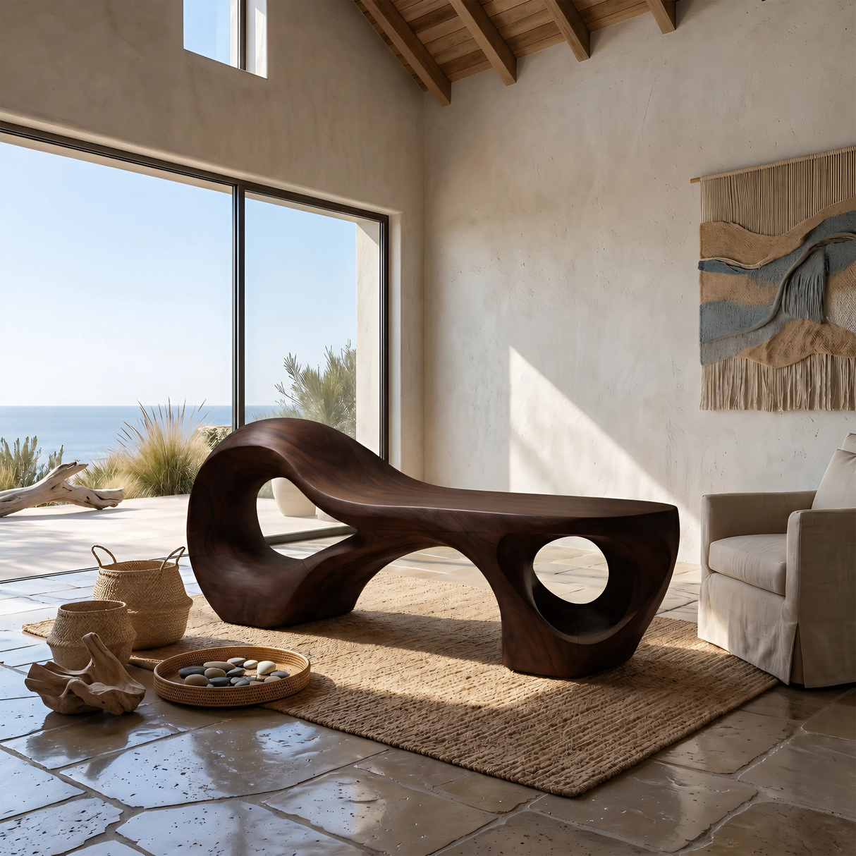 Contemporary Arched Cutout Bench For Courtyard Interior Area