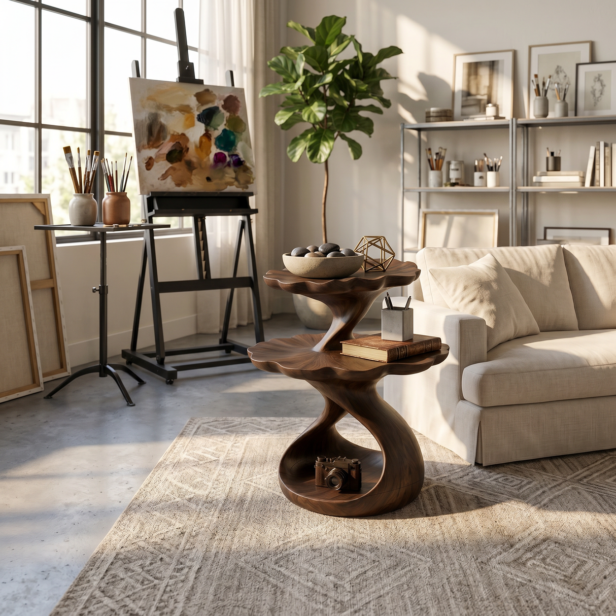 Mediterranean Two Tier Side Table Courtyard Living Room