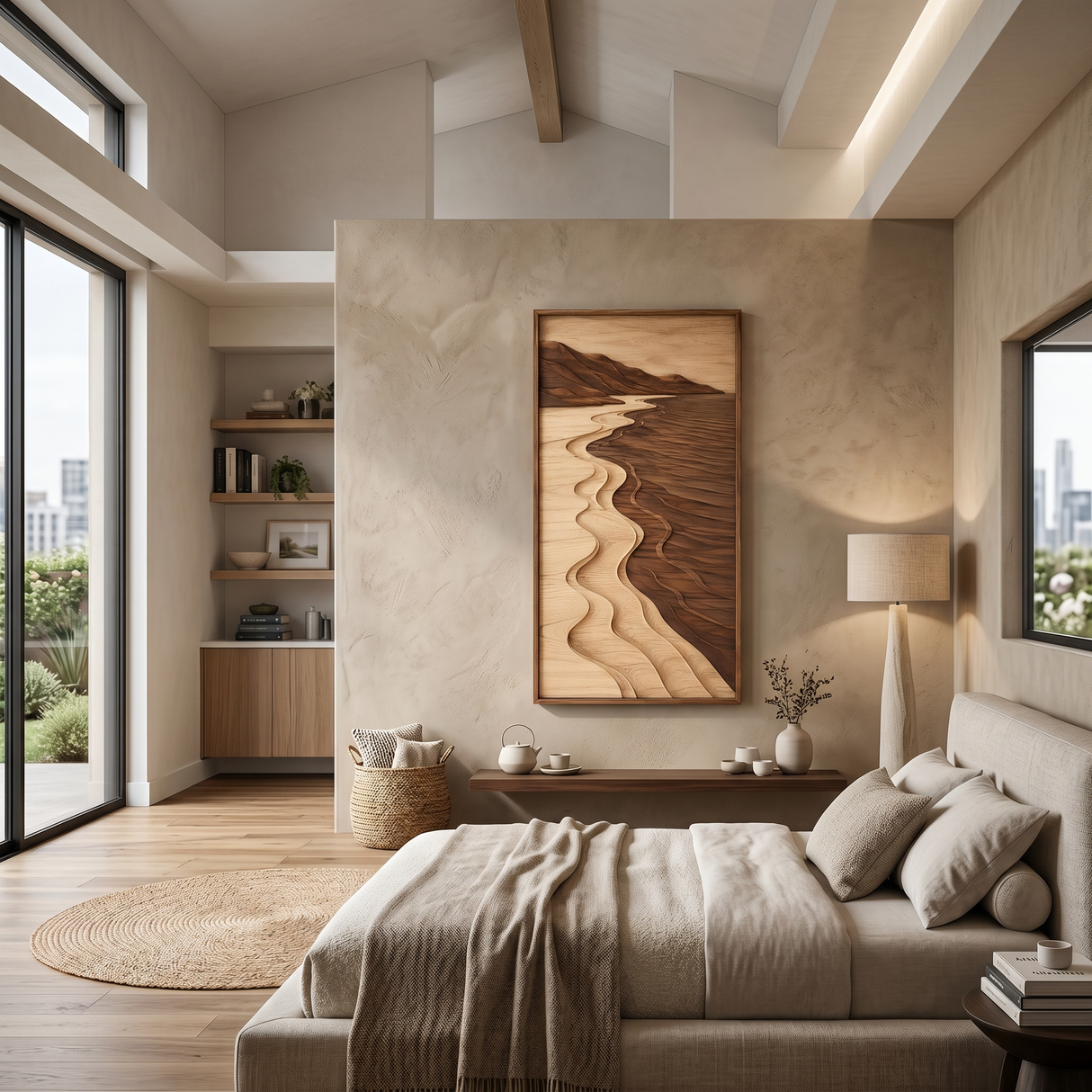 Mid Century River Landscape Wall Art For Living Room