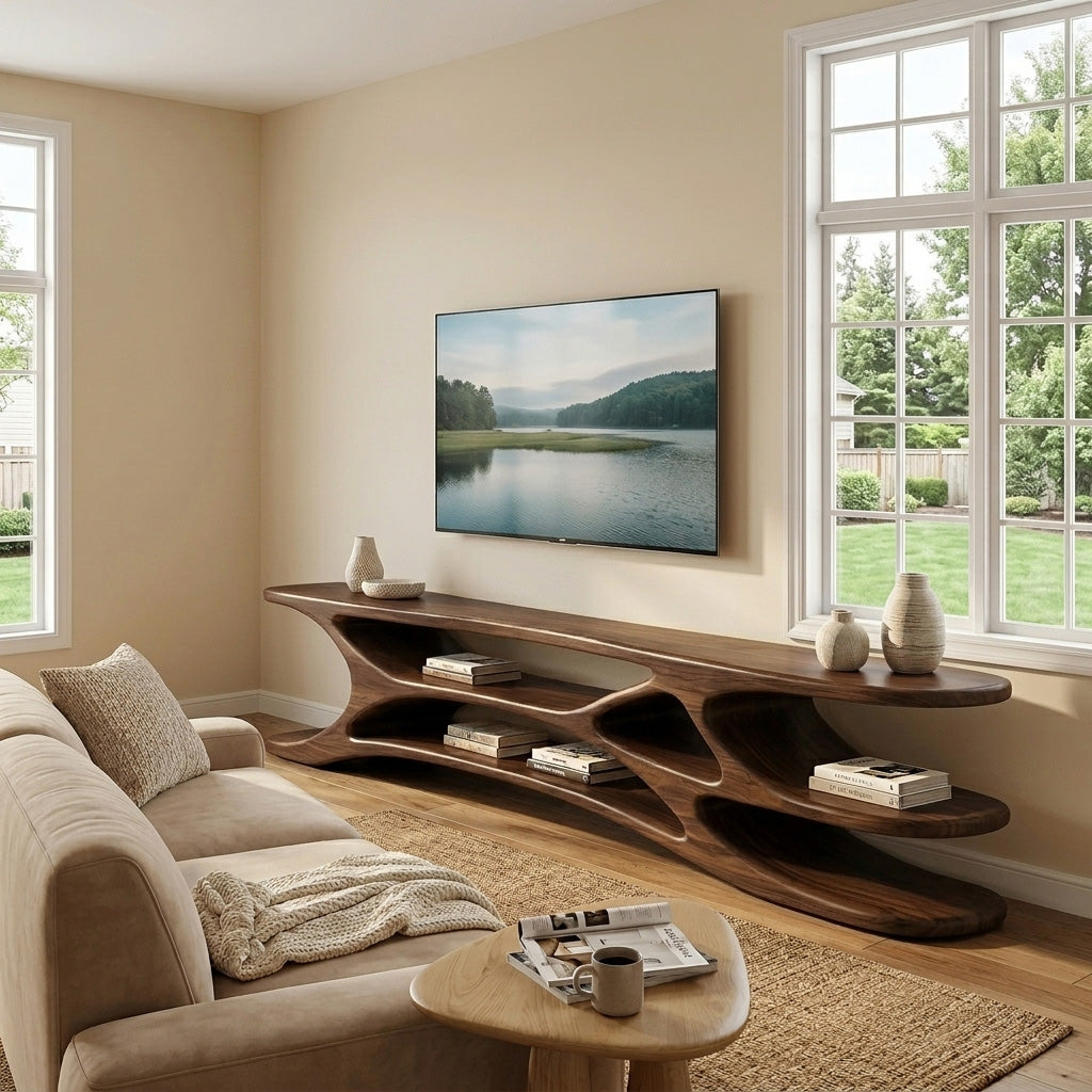 Minimal Natural Wood TV Console For Home Design